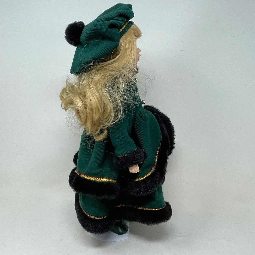 Noble Heritage Collection 1996 Porcelain Doll Green Corduroy Faux Fur Winter